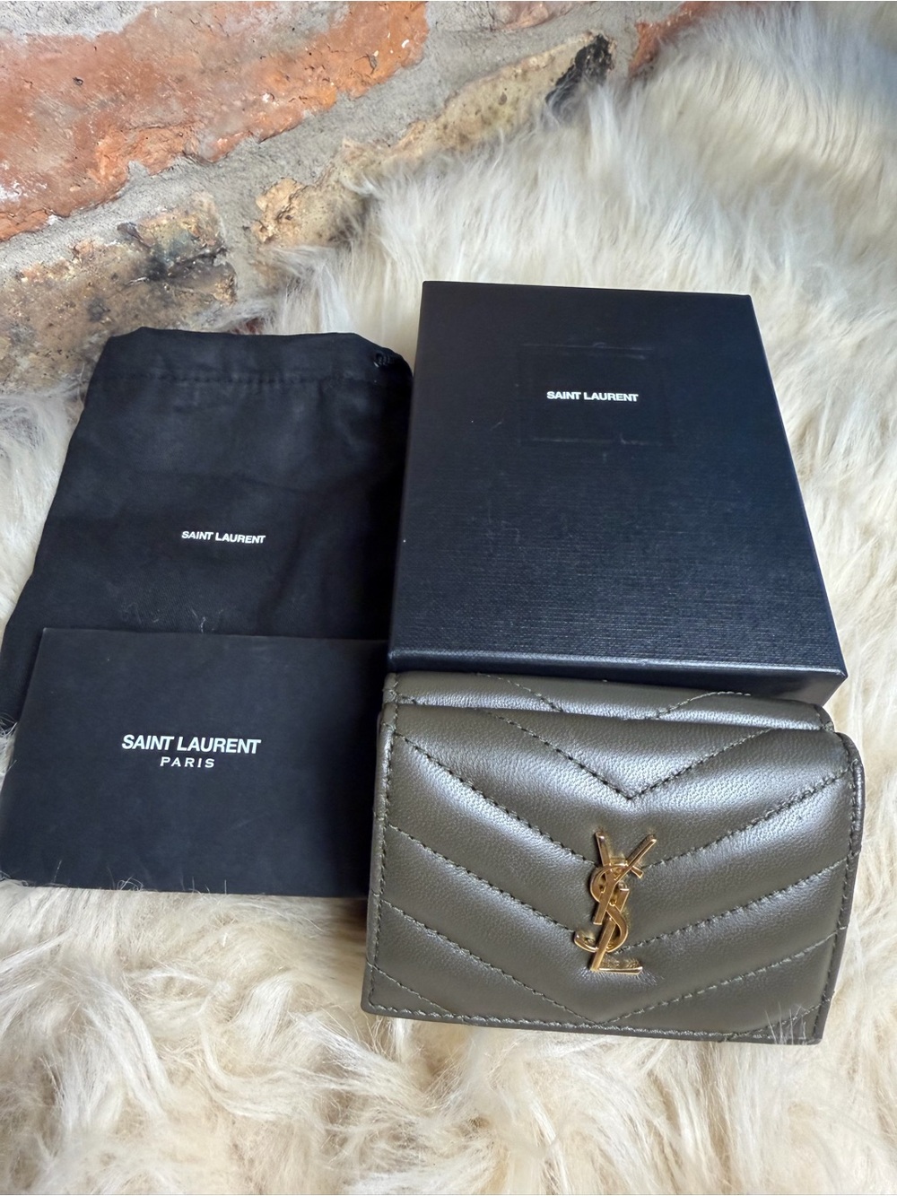 Saint Laurent Tiny Matelasse Origami Trifold Wallet in Light Musk